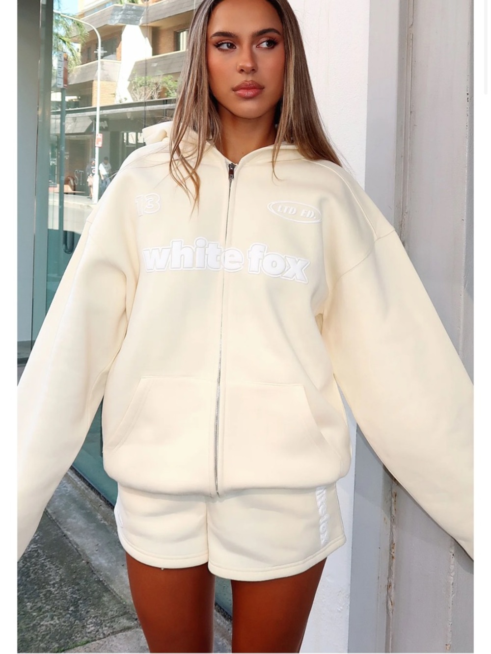 white fox Ready To Go Zip Front Hoodie Lemon